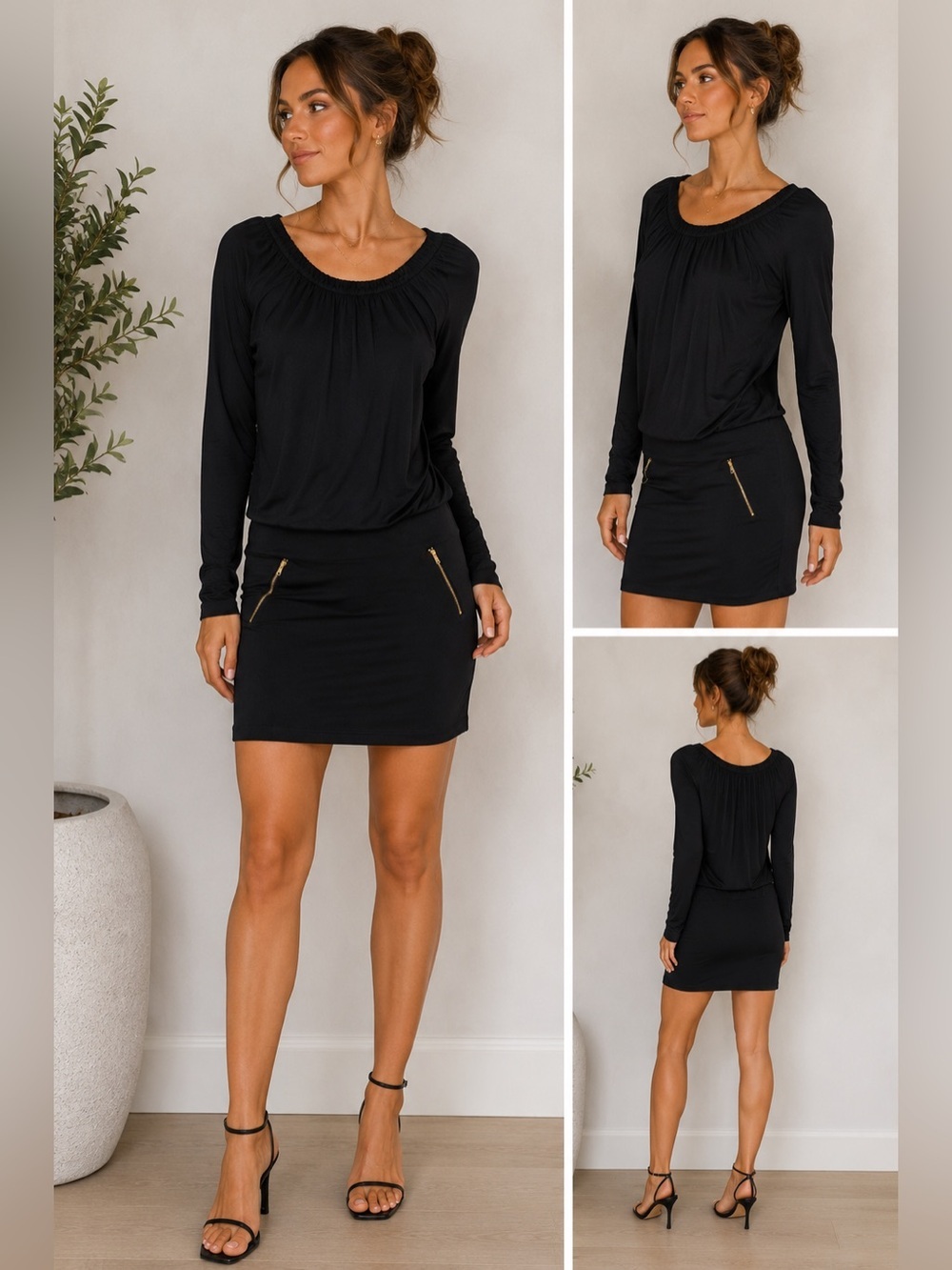Ted Baker London Black Dress Silk blend Jizan Jersey Tunic Drop Waist Dress Sz 2
